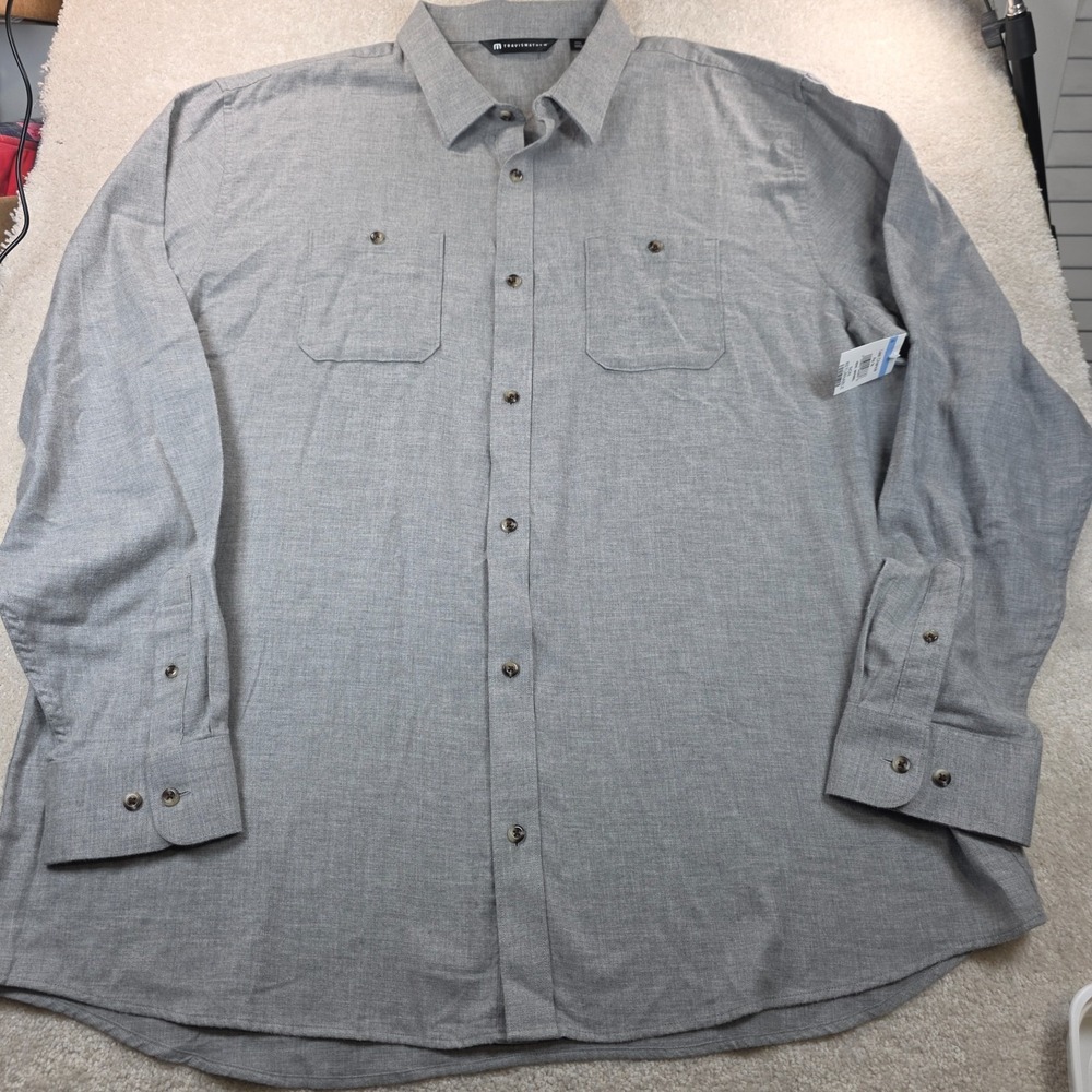 Travis Mathew Shirt Mens 2XL Gray Cloud Flannel Button-Up Dual Chest Pocket NWT - Picture 2 of 10